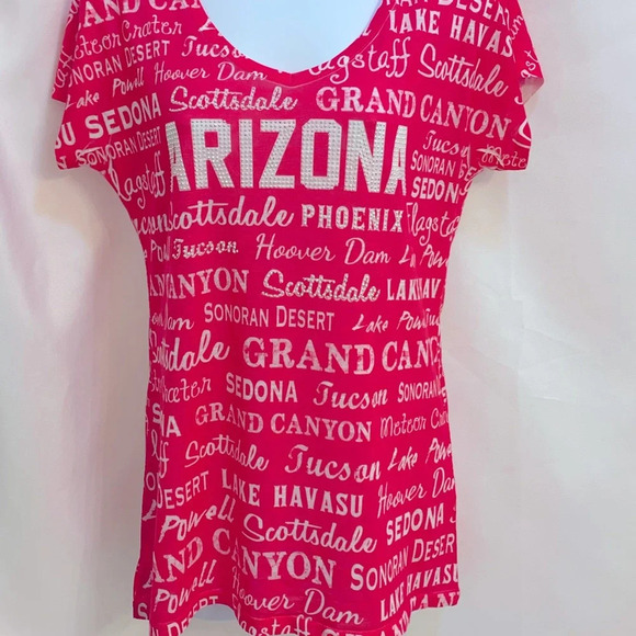 Sweet Gisele Hot Pink ARIZONA Tourist Cities V-Neck Tee - size Medium - Picture 5 of 11